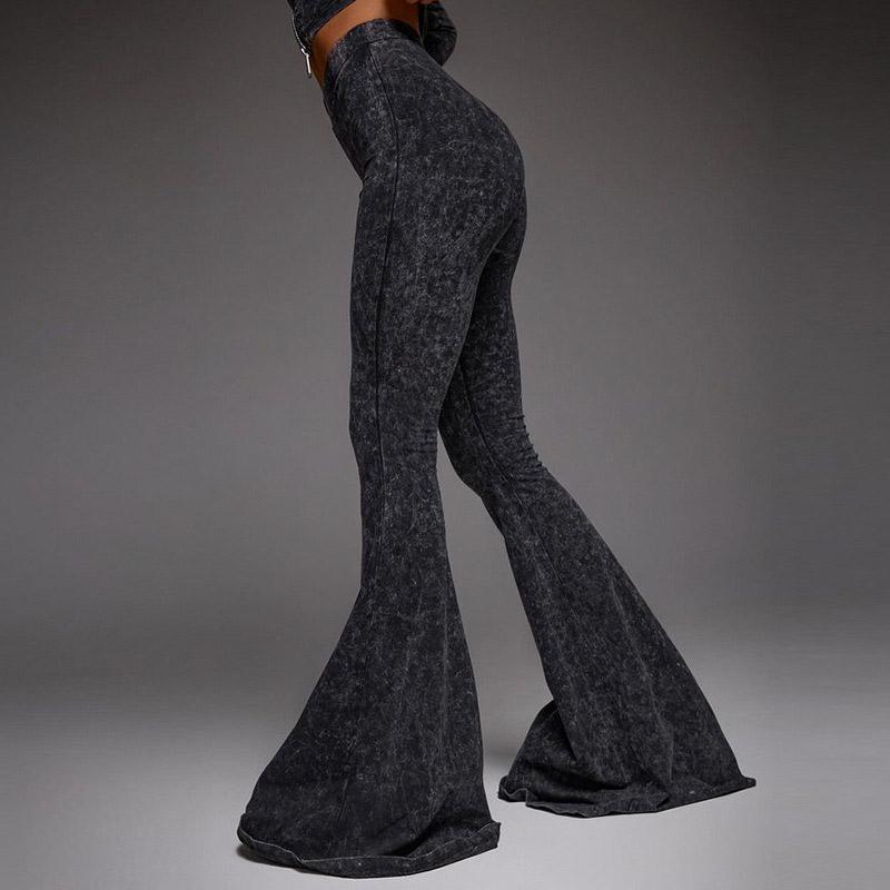 Modischer, sexy, kurzer Reißverschluss, Oberteil mit hoher Taille, bauchbetonender Hose, Schlaghose, passendes Set für Damen