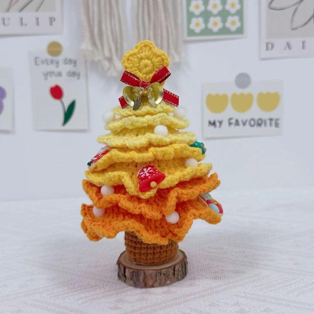 Finished Crochet Christmas Tree Decor Handmade Artificial Knitted Tabletop Ornament Holidays