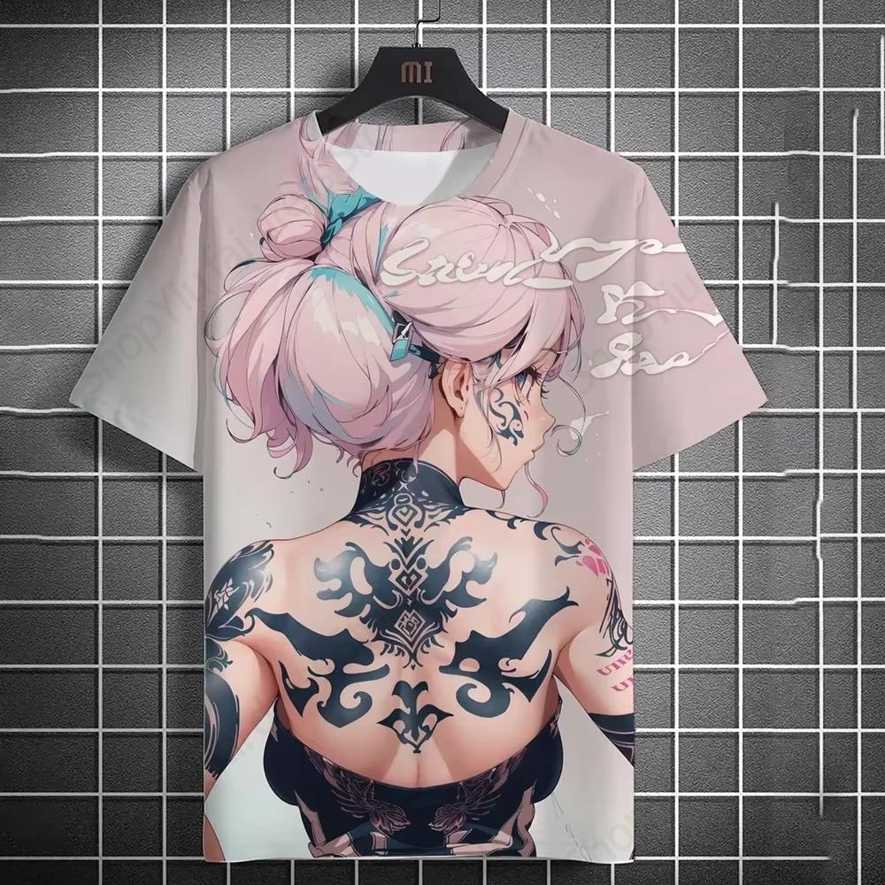 Summer Men's T-shirt Japanese Anime Tattoo 3D Print Tshirt Men Women Fashion Short Sleeve Oversized T Shirt Mens Clothing Sexy