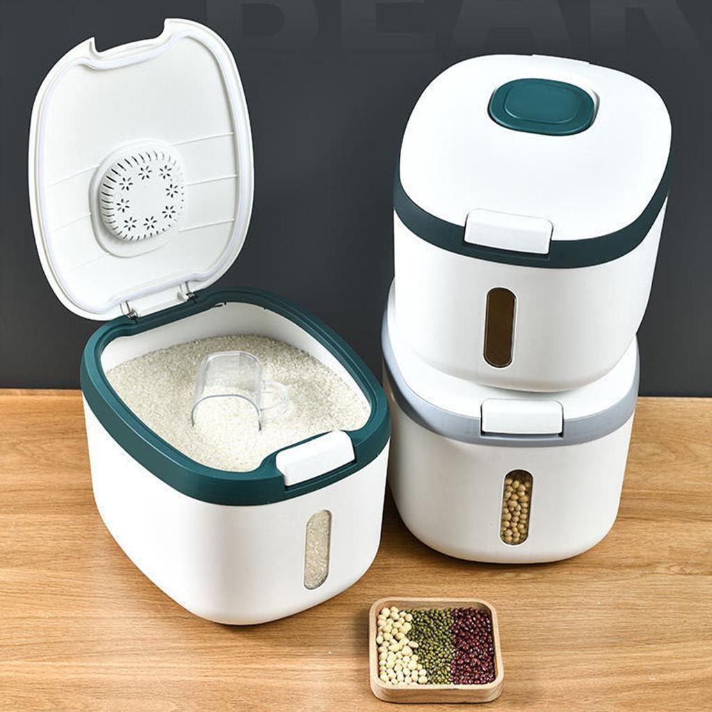 Kitchen Rice Storage Bucket Sealed Dispenser Organizer with Measuring