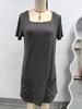 European and American Fashion: Women's Square Neck Short Sleeve Pocket Dress