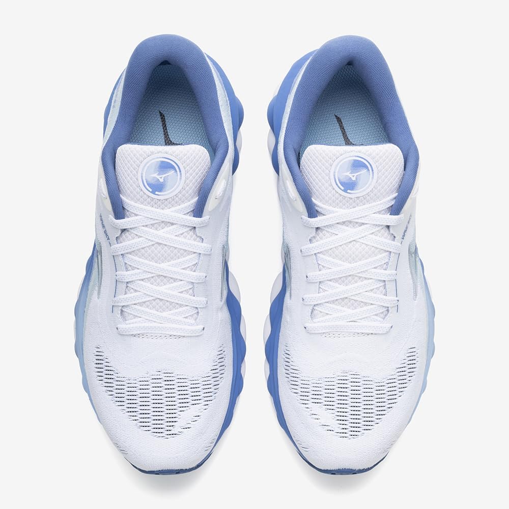 Mizuno Wave Sky 7 Running Thick White X Gray X 2E Shoes, Jogging, Marathon, Training, Sports, Lightweight, Resilient, Sole, Women's, Blue, 23.5 Cm,