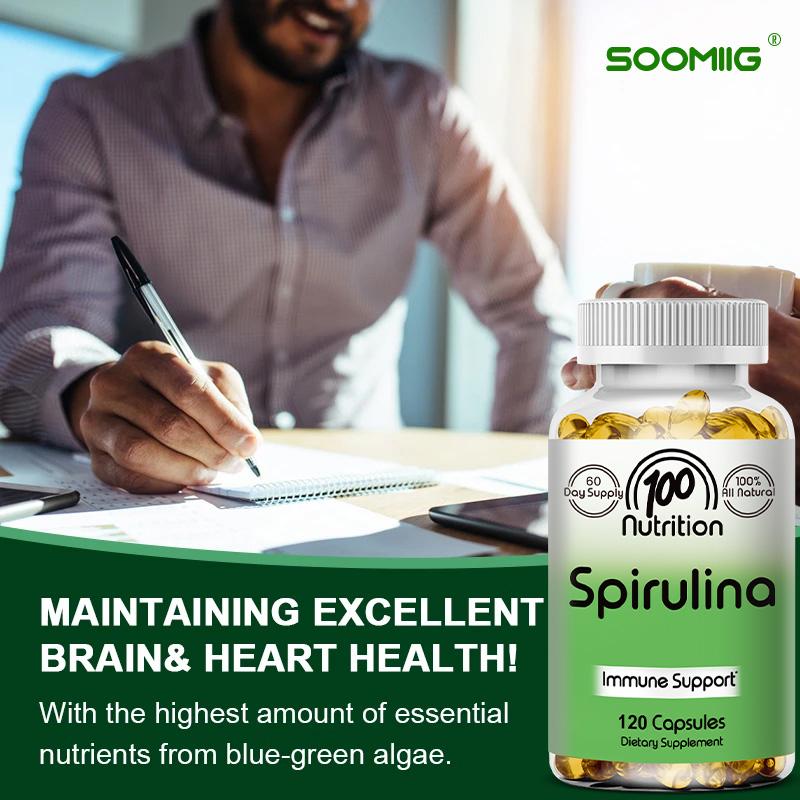 Organic Spirulina 700mg Capsules, Vegan Detoxifying Weight Loss, Immune-Boosting Superfood, 120 Capsules