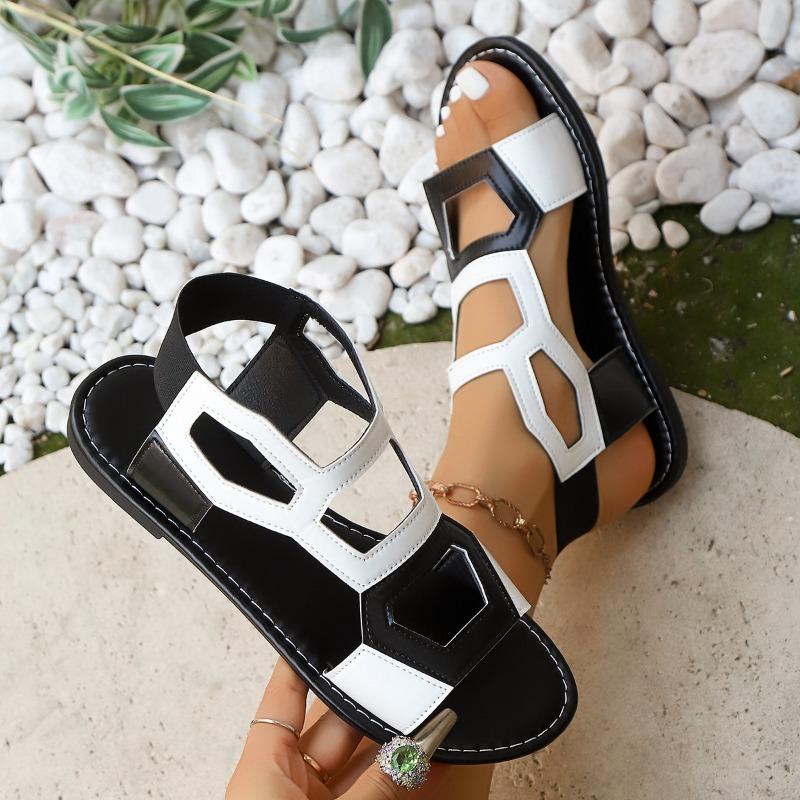 Spliced Plus Size Sandals Women's Round Toe Open Toe Non-Slip Slip-on Soft Sole Non-Slip Flats