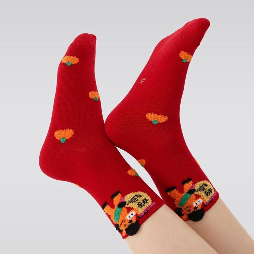 5Pairs Mid Tube Zodiac Horse Year Socks Good Luck Red Cotton Socks Chinese New Year Socks  Women