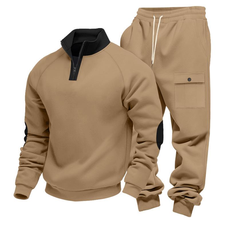 Herbst/Winter Neuankömmling Herren Schwergewicht Fleecegefüttert Übergroß Stehkragen Lässiger Hoodie & Workwear-Stil Hosen Set