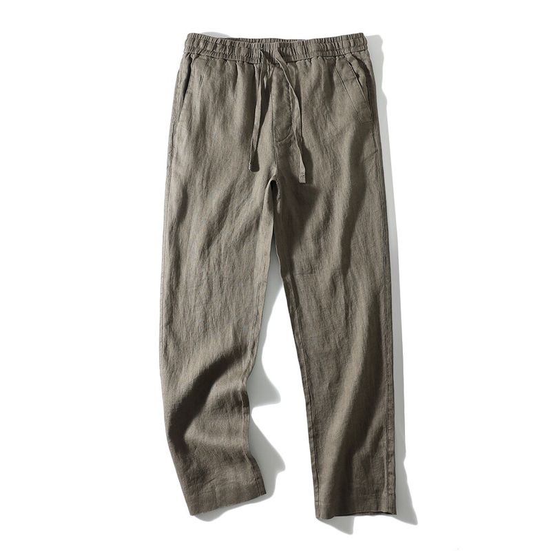 Summer Thin 100% Pure Linen Pants for Men, Loose Straight Cotton-Linen Cropped Pants, Export Men's Casual Long Pants