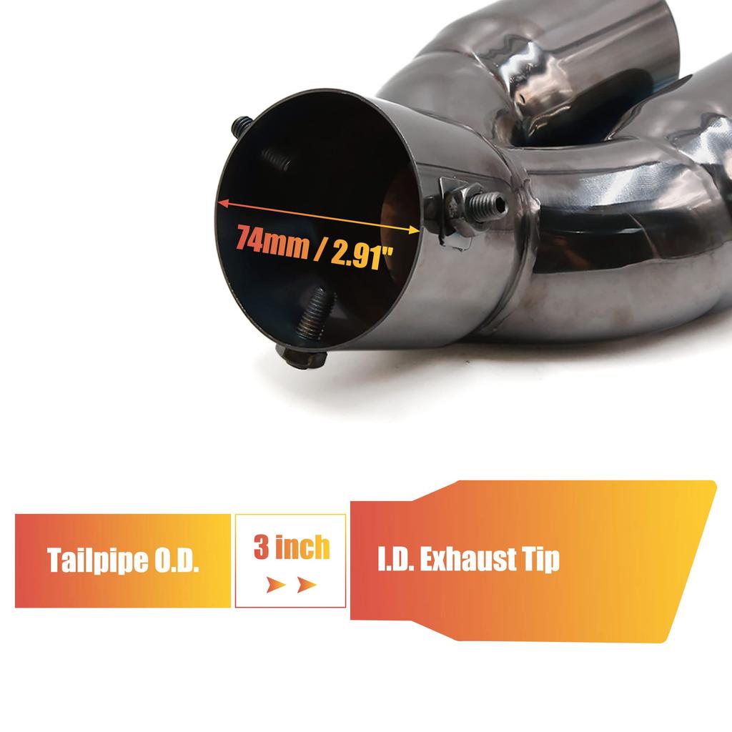 uxcell Exhaust Muffler Custom Exterior 74mm Intake Black Stainless Rear Dual Outlet Pipe Tail Muffler Tip Cutter, Parts, Diameter, Steel,
