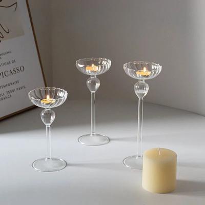 Romantischer durchsichtiger Glas-Kerzenständer Halter Europäisches Kerzenlicht Dinner Kerzenständer Heimdekoration Schmuckstück Hochzeitsbedarf