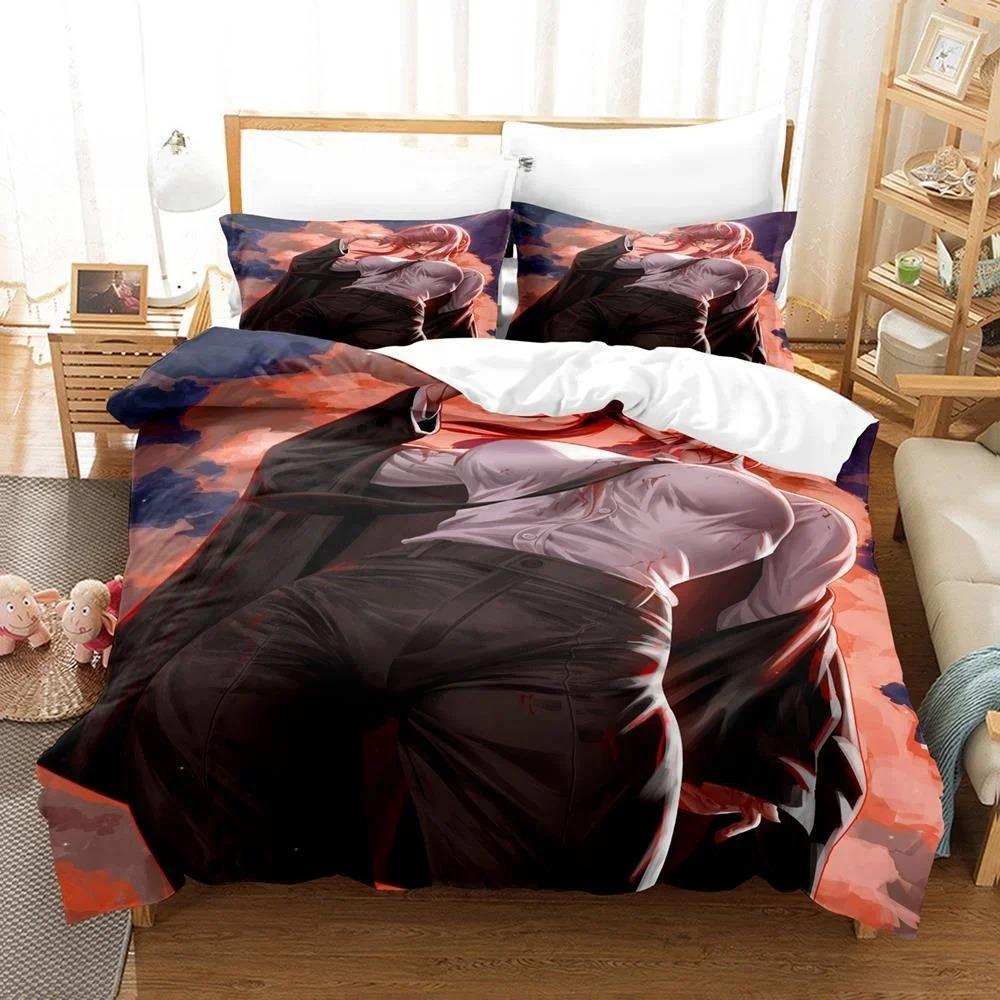3D Druck Anime Chainsaw Man Makima Bettwäsche-Set, Bettdeckenbezug Bett-Set Steppdeckenbezug Kissenbezug, King Queen Twin Größe Jungen Mädchen Erwachsene