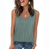 Women’s Knit Sleeveless Top Button Front V Neck Casual Loose Fit Crochet Patterned Tank Shirt for Summer
