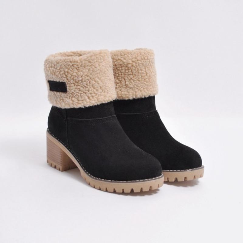 -3 large size autumn and winter medium tube thick heel turned snow cotton boots