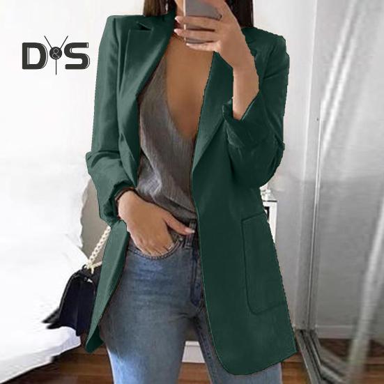 Women Suit Coat Lapel Long Sleeve Open Front Suit Jacket with Pockets Slim Fit Solid Color Business Office Lady Outwear