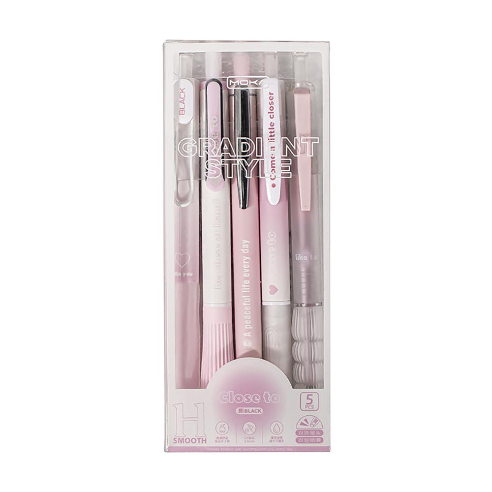 

5PCS Chic Pink Blush Retractable Gel Pens, 0.5mm Fine Point Black Ink, Smooth Writing for Daily Office & School Supplies 5pcs pen