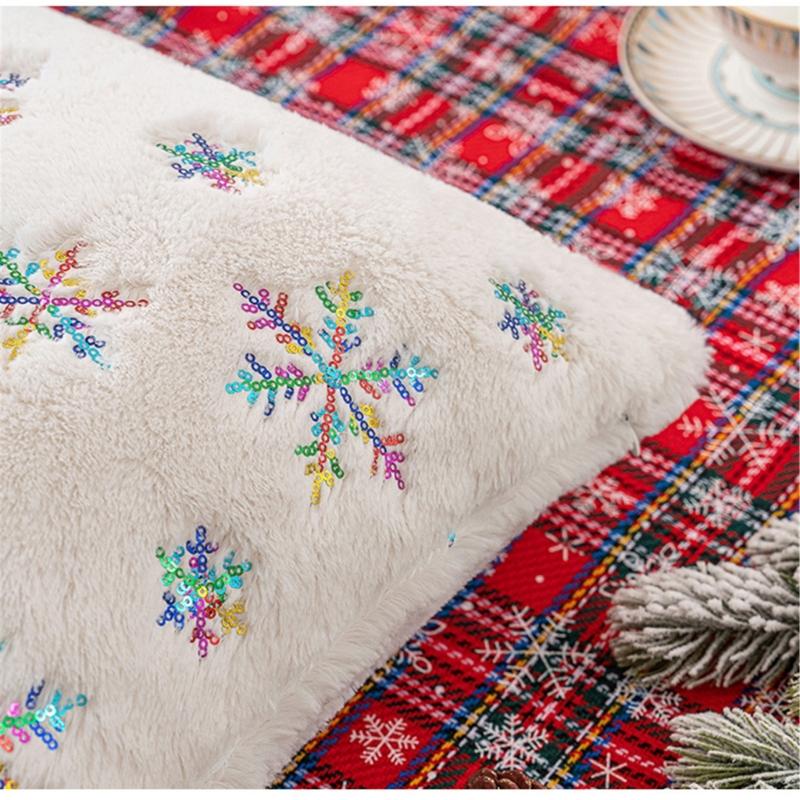 Snowflake Pillow Cover for Car Sofa Decoration Christmas Plush Cushion Covers