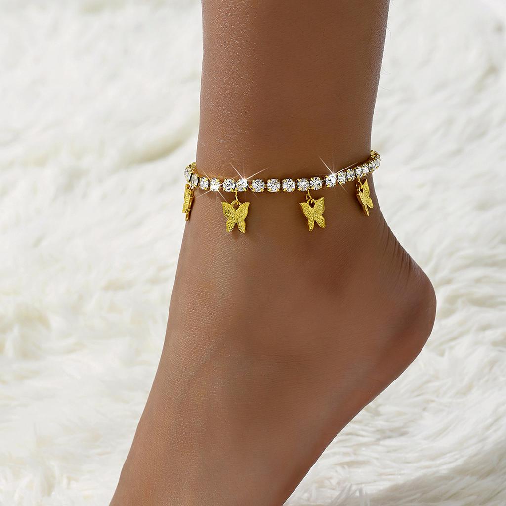 Creative Rhinestone Small Butterfly Anklet, Simple Temperament Claw Chain Fringed Foot Decoration Fashionable Beach Jewelry