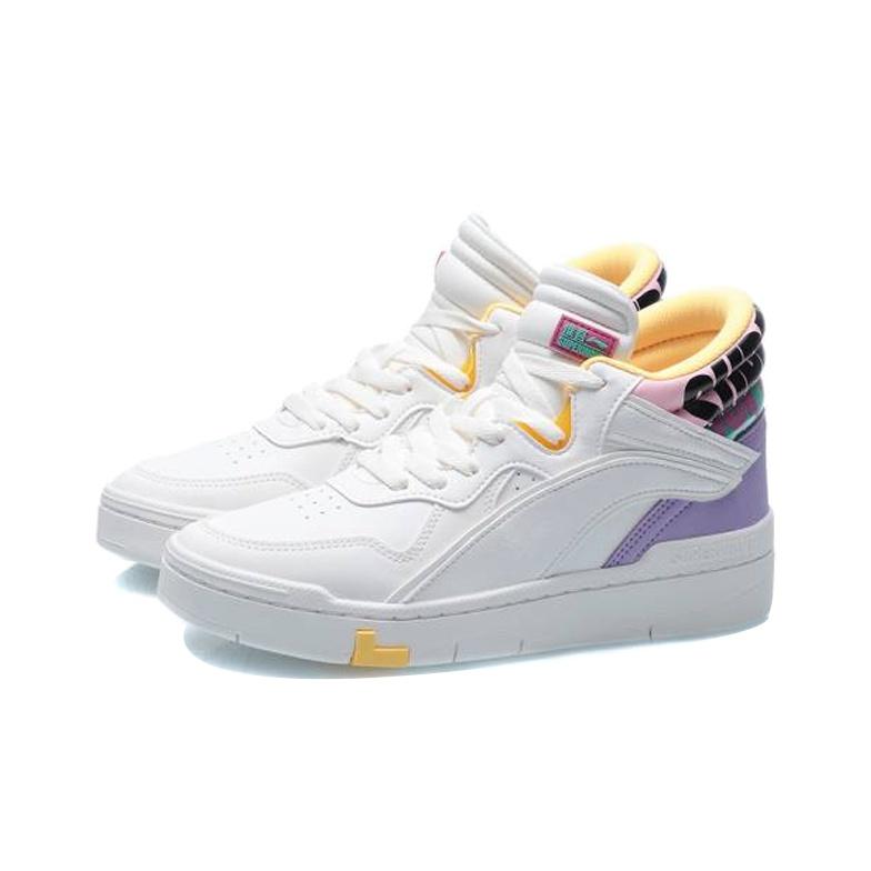 Li Ning Superwave Mid Casual High-Top Sneakers Damen-Sneakers Weiß Lila AGCQ238-3