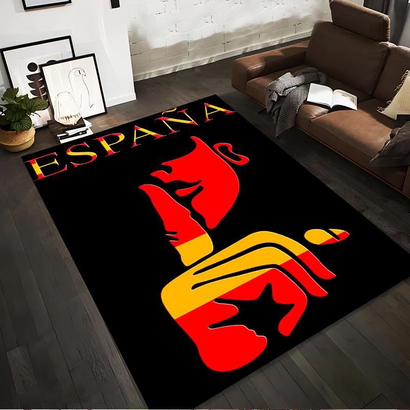 Spain Flag Design Carpet with Modern Abstract Face Pattern Black Suitable for Use As an Anti-slip for Living Room Bedroom Sofas