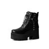 New European and American Black Short Women's Boots Round Head Front Strap Metal Decorative Thick High Heel Martin Boots
