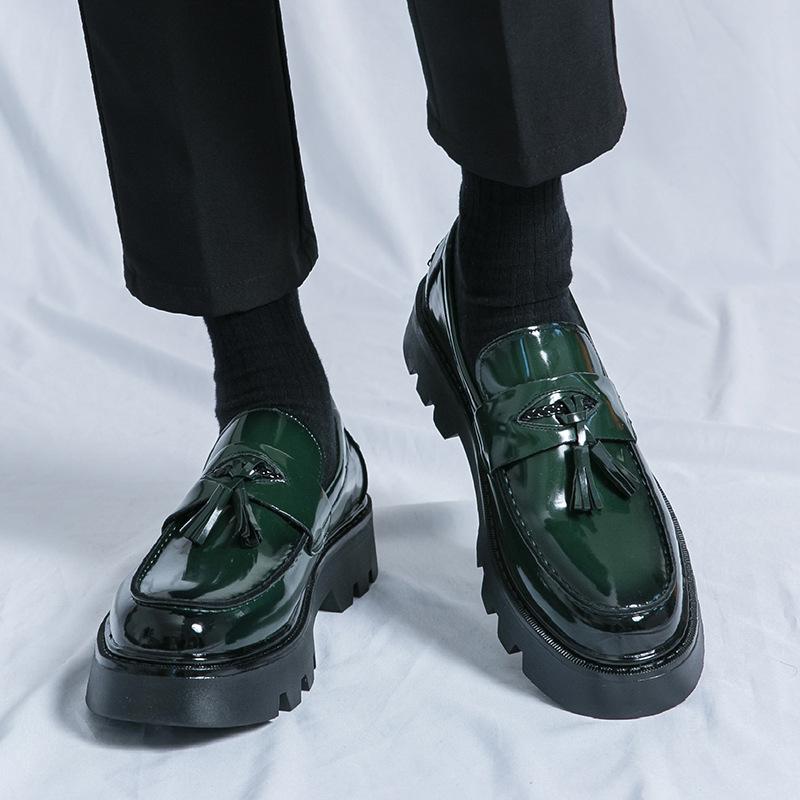 Men's Plus Size Tassel Loafers - 2024 Spring/Autumn, Thick Sole, Height-Enhancing, British Business Casual Platform Leather