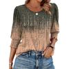 Women's Clothing, Spring, Loose, Casual, Printed, Seven Quarter Sleeves, Round Neck, T-shirt, Top
