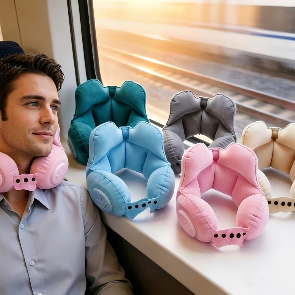1pc Compressible Inflatable Neck Pillow, Portable Travel Cervical Support Pillow, Inflatable Air Neck Rest for Plane & Naps