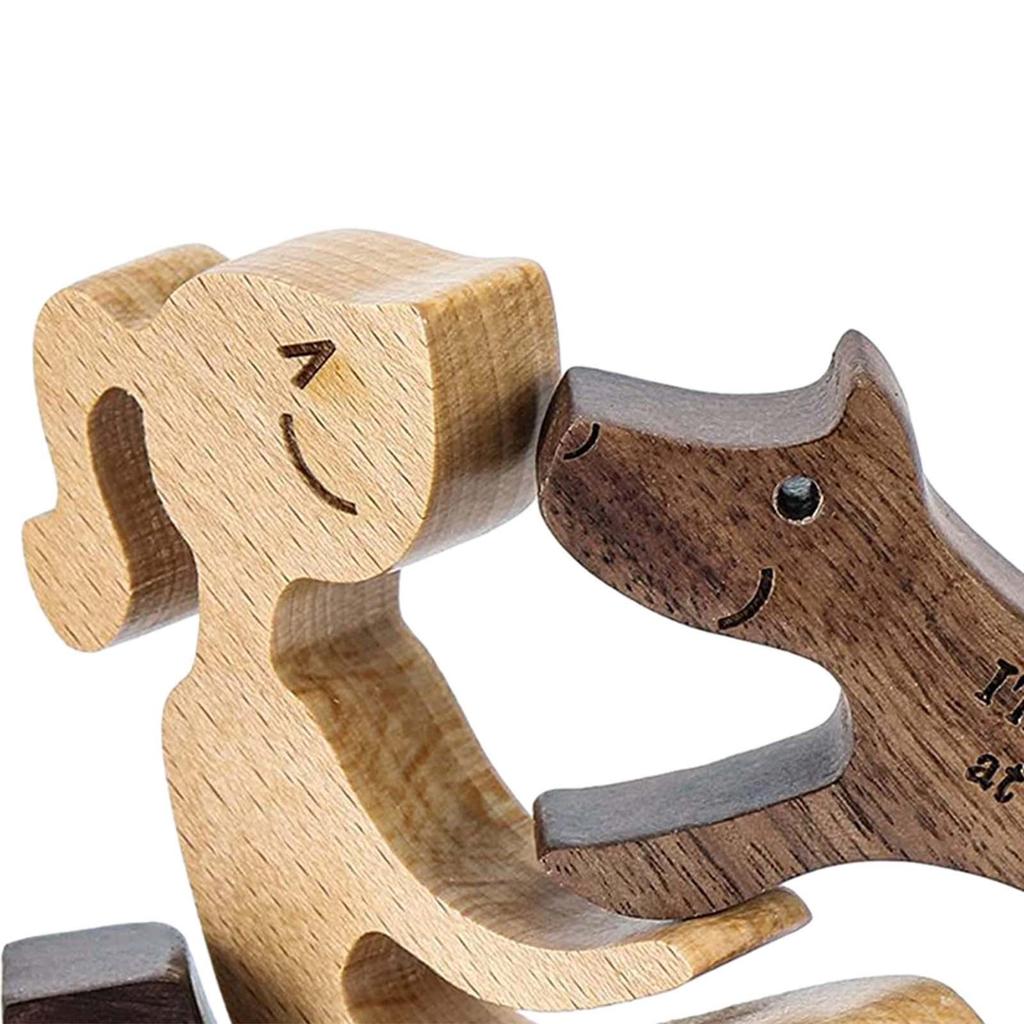 Sitting Woman and Dog Unique Gift Animal Sculptures Collection Wood Carved Collectible Figurines Tabletop Desk Shelf Decor