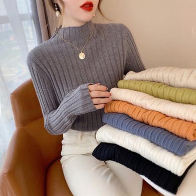 Women's Knitted Undershirt Half Turtleneck Knitted Sweater Autumn/winter Slim Knit Pullover Stretch Bottomming Shirt