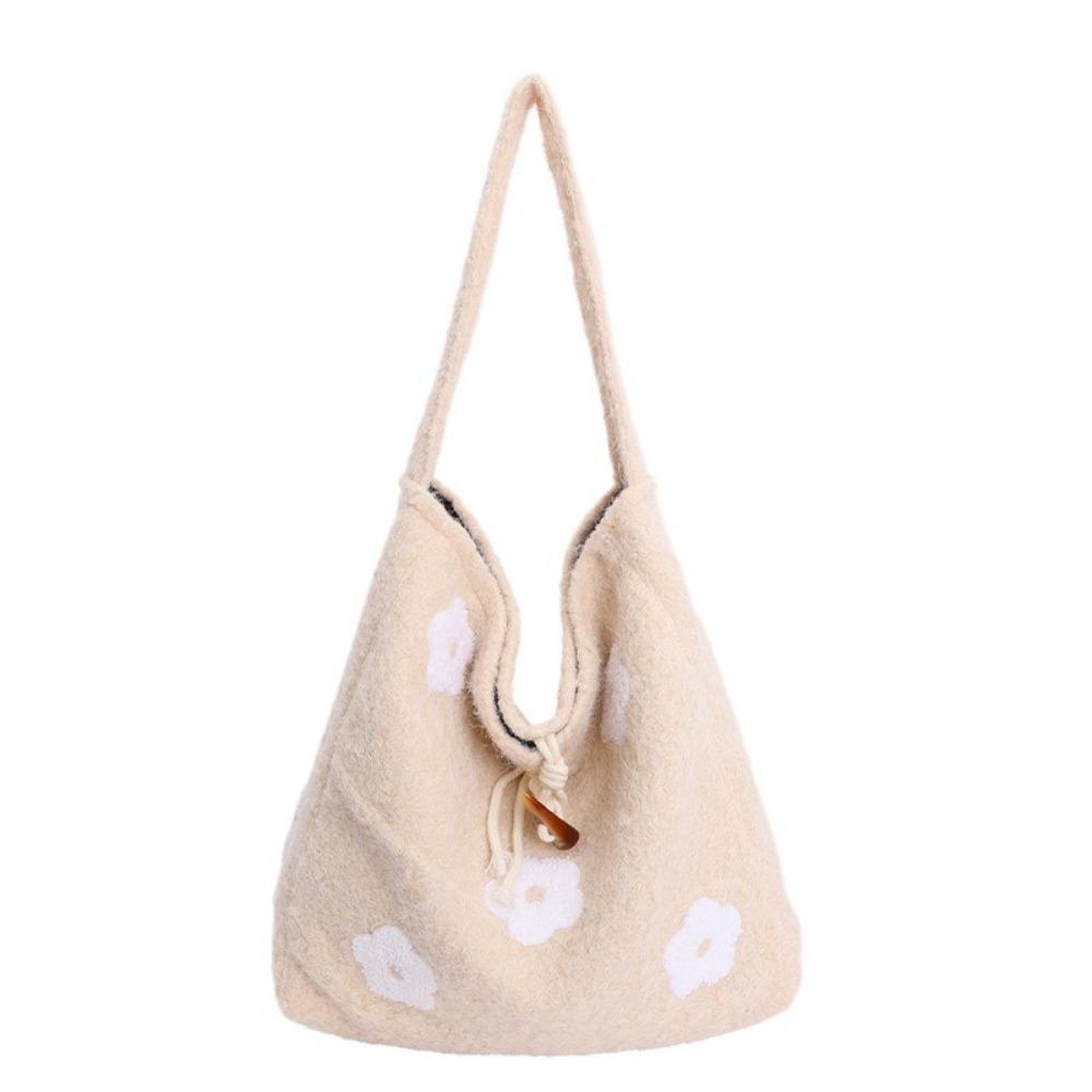 Large Capacity Plush Tote Bag Soft Polyester Lining Floral Handle Bag Underarm Bag  Ladies Purse