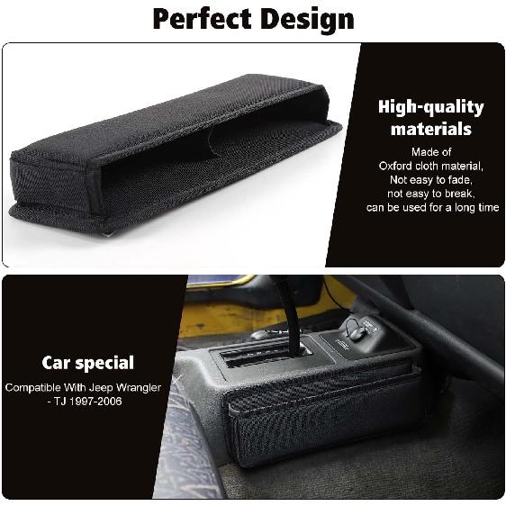 RT-TCZ Gear Shift Storage Bag Center Console Side Organizer Co-Pilot Seat Side Organizer Interior Accessories for Jeep Wrangler TJ 1997-2006