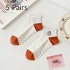 5 Pairs of Women's Pure Color Spring Summer Thin Embroidered Short Tube Boat Socks