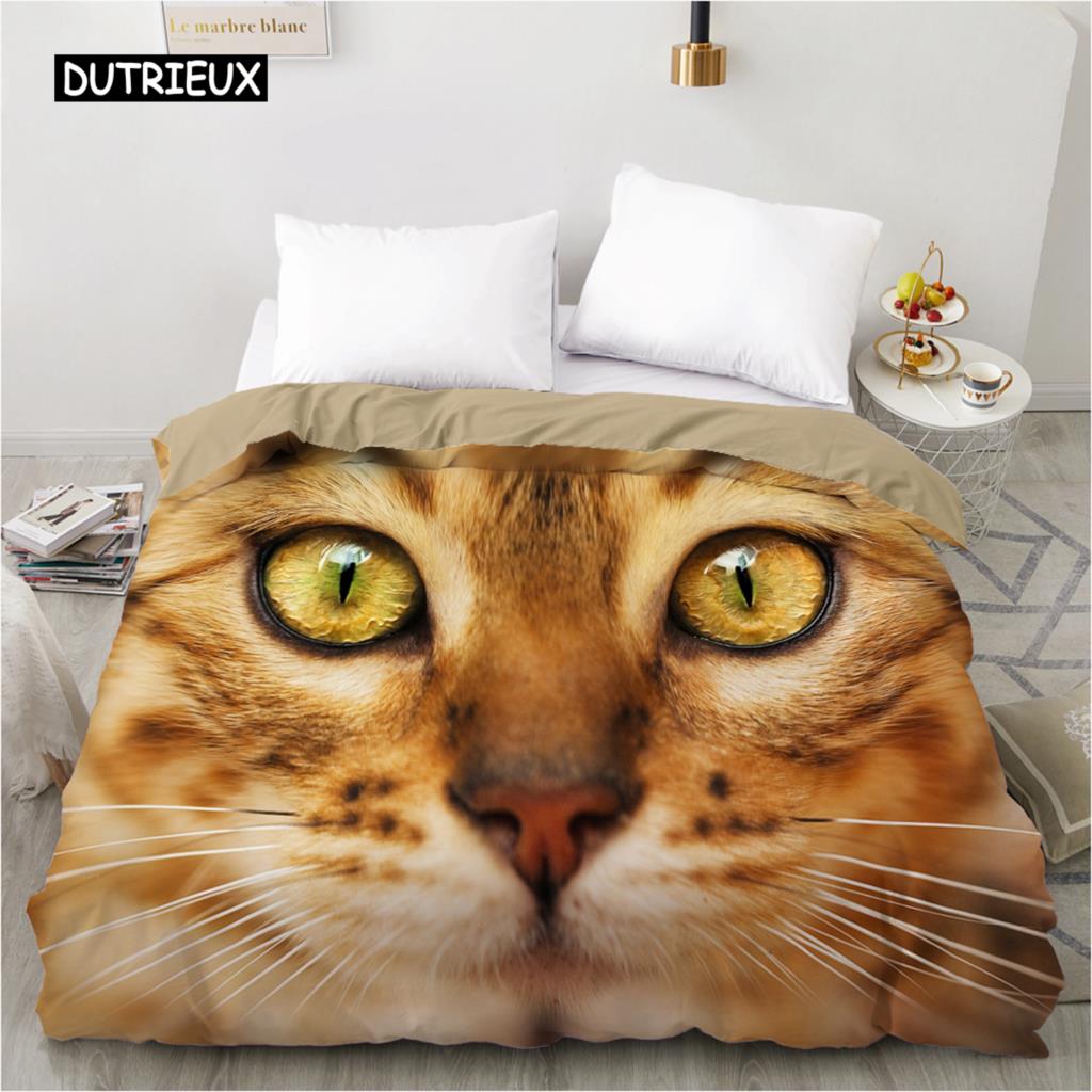 3D Cat White Duvet Cover Comfortable Case Luxury Pet Theme Cute Cat Animals Quilt Cover for Children Women Bedroom Decorations