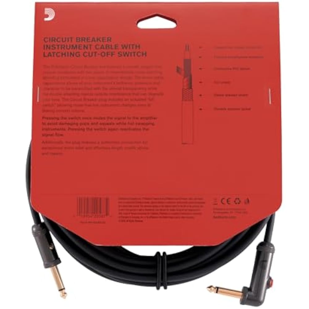 D'Addario Daddario Shield Cable (Guitar Shield) Custom Series Circuit Breaker Cable with Latching...