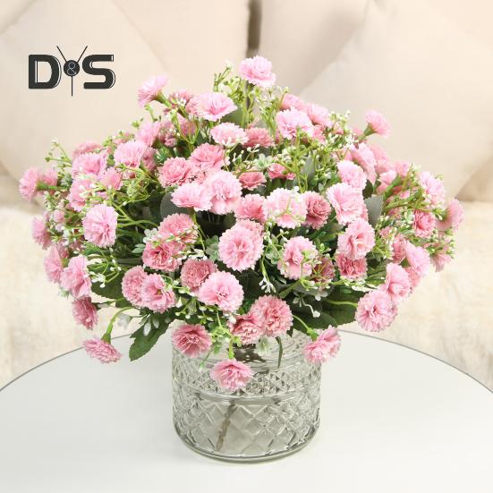 Artificial Carnation 20 Heads Realistic Fake Silk Flower Wedding Party Home Office Table Centerpiece Faux Floral Plants Branch Decoration
