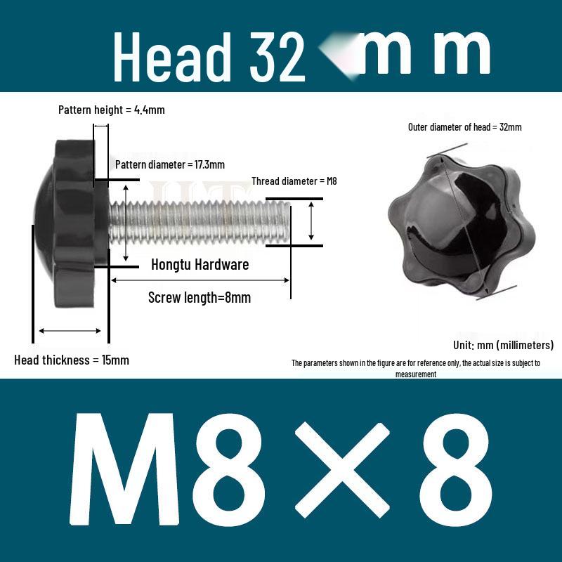 32-Head Rubber Six-Star Plum Blossom Handle Knob M5/M6/M8 Plastic Thumb Screw
