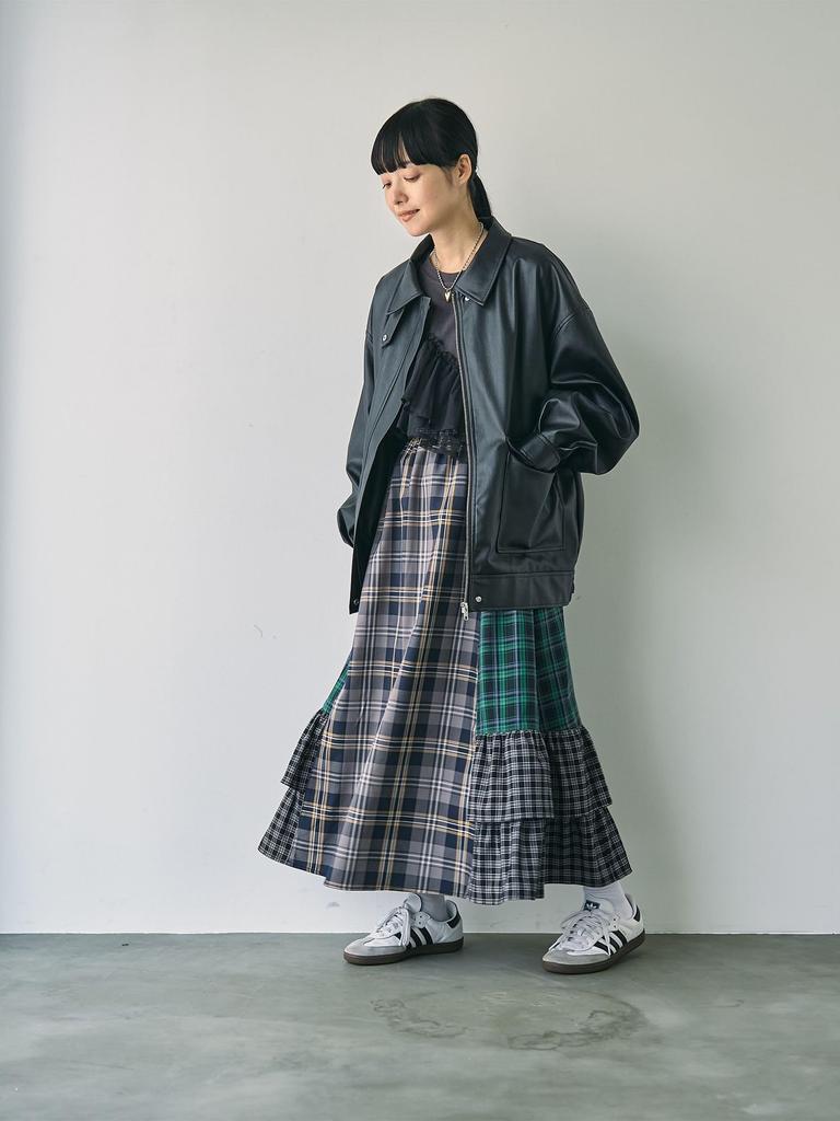 Cohen Check Patchwork Tiered Skirt (Kelly) 76706460237 6500 KELLY (65) FREE