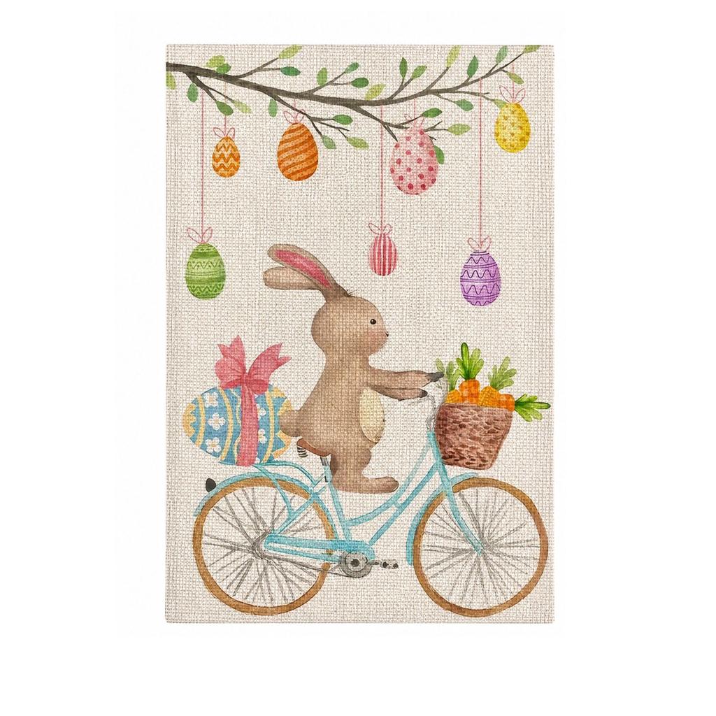 Double-Sided Linen Garden Flag with Bunny and Egg Pattern, Outdoor Yard Holiday Decoration, Flag Pole Not Included