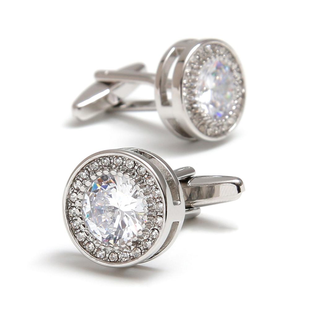 Men's cufflinks, cross-border hot-selling retro light luxury zircon round shirt button jewelry 1 piece, spot delivery