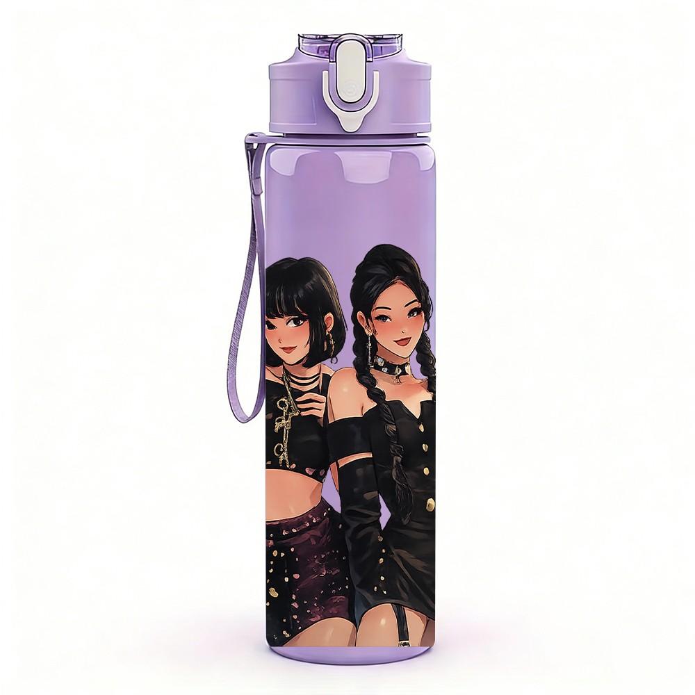 1PC Girl Band Pop Group Portrait Print 750ml Color Plastic Sports Water Bottle Leakproof Flip Straw Lid Suitable for Sports Office Home Use