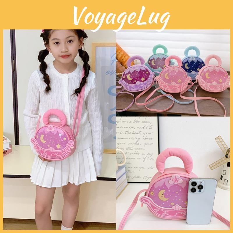 Color Solid Simple Star Moon Print Children Round Shape Crossbody Bag Girl For
