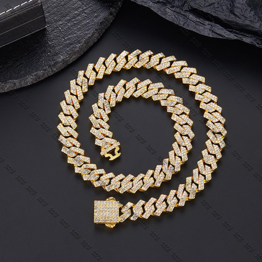 12mm Cuban Chain Rhinestone Hip-Hop Necklace – High-Quality, Versatile Design.
