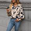 Spring/Autumn Trendy Commute Casual Personalized Lantern Sleeve Abstract Geometric Print Shirt for Women