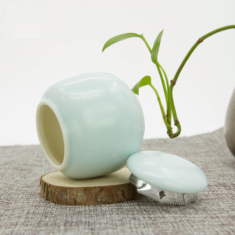 Cilindro Azul Hermético 30g para Matcha Porcelana Mini Té Vacío Contenedor de Almacenamiento Polvo de Matcha Lata de Té Azucarero Tarro de China Decoración
