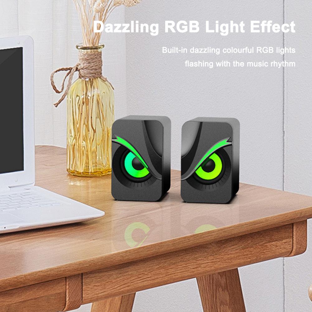 USB Wired Loudspeaker with RGB Lights Portable Mini Speaker Wired Volume Control Mini Desktop Speaker for Home Desk