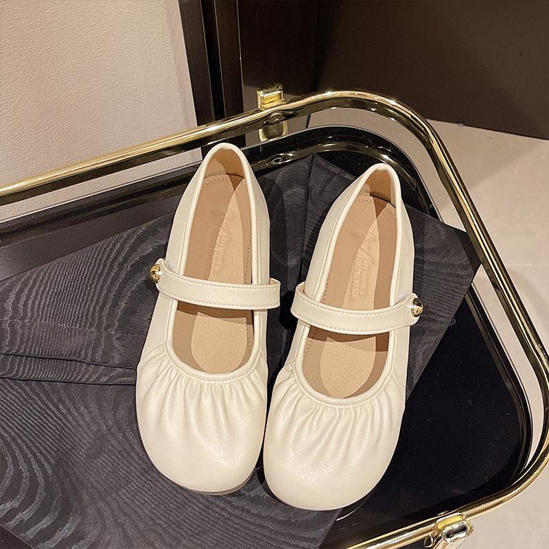 

Туфли Мэри Джейн на плоской подошве женские, новинка 2025 года, весна-осень, французский вечерний бриз, нежный, с юбкой, неглубокий вырез, мягкая подошва, шапочки 35