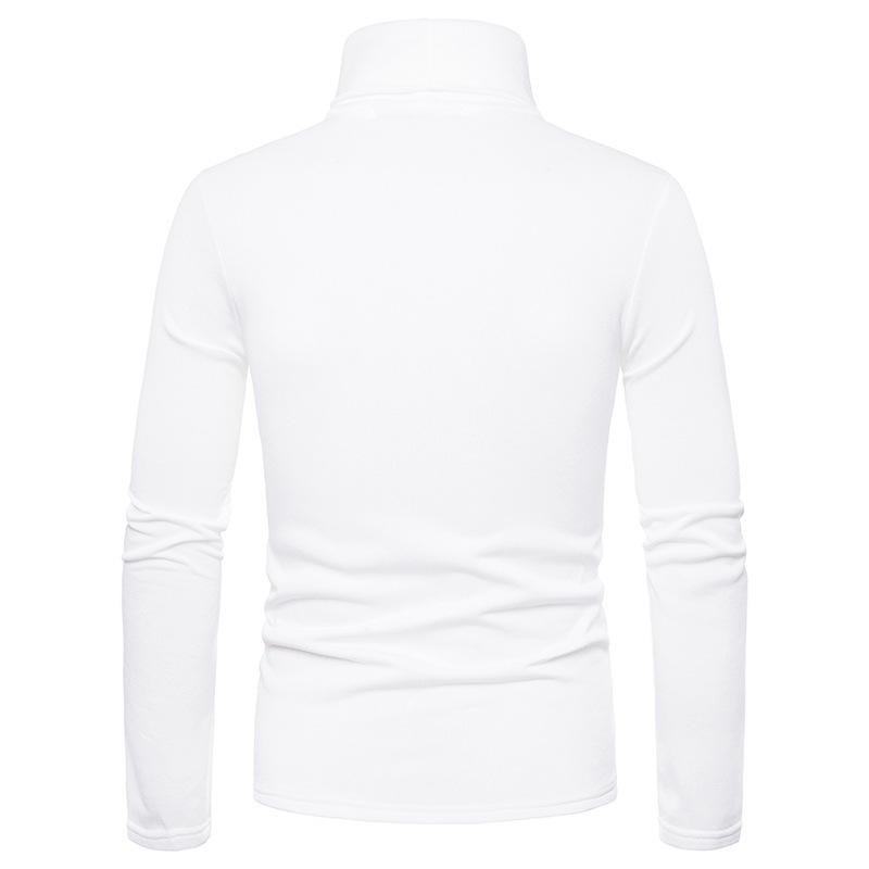 Men's High Neck Fleece Sweatshirt - Solid Color Autumn/Winter Pullover Base Layer T-shirt