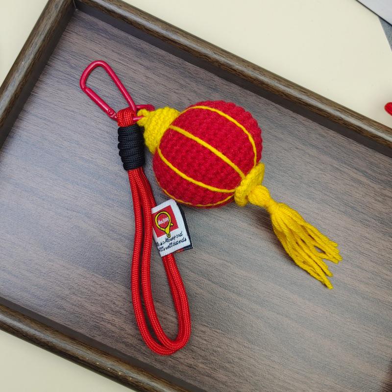Handmade Chinese New Year Red Lantern Wool Crochet Keychain Ornament Gift.
