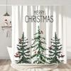 Happy Christmas Holiday Shower Curtain Christmas Tree Cedar Holiday Gift Polyester Home Shower Curtain Bathroom Decor with Hooks