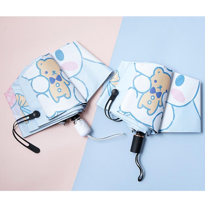 

Автоматический 3-складной или 5-складной женский милый зонтик с мультяшным принтом, солнечный и дождливый, складной солнцезащитный зонт двойного назначения с защитой от ультрафиолета