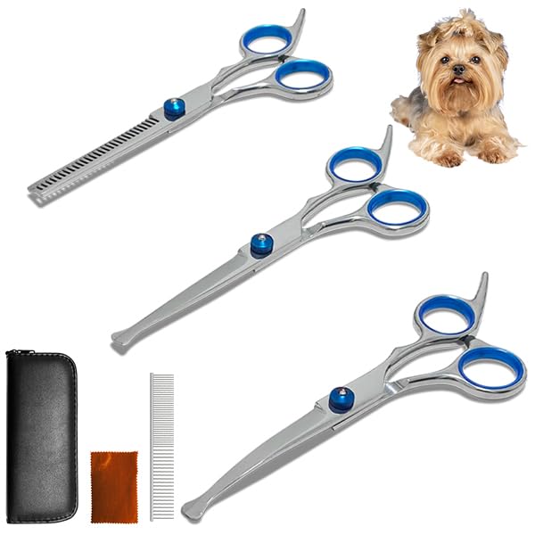 Rise Japan Pet Grooming Scissors Set Curved Rounded High Care Cloth Storage Case Comb (3 Types, Blade, Tip, Safety, Included, Included) - Straight,